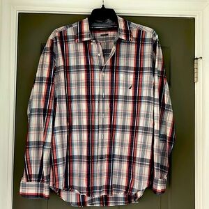 Nautica Plaid Button Down Shirt XL White Red
